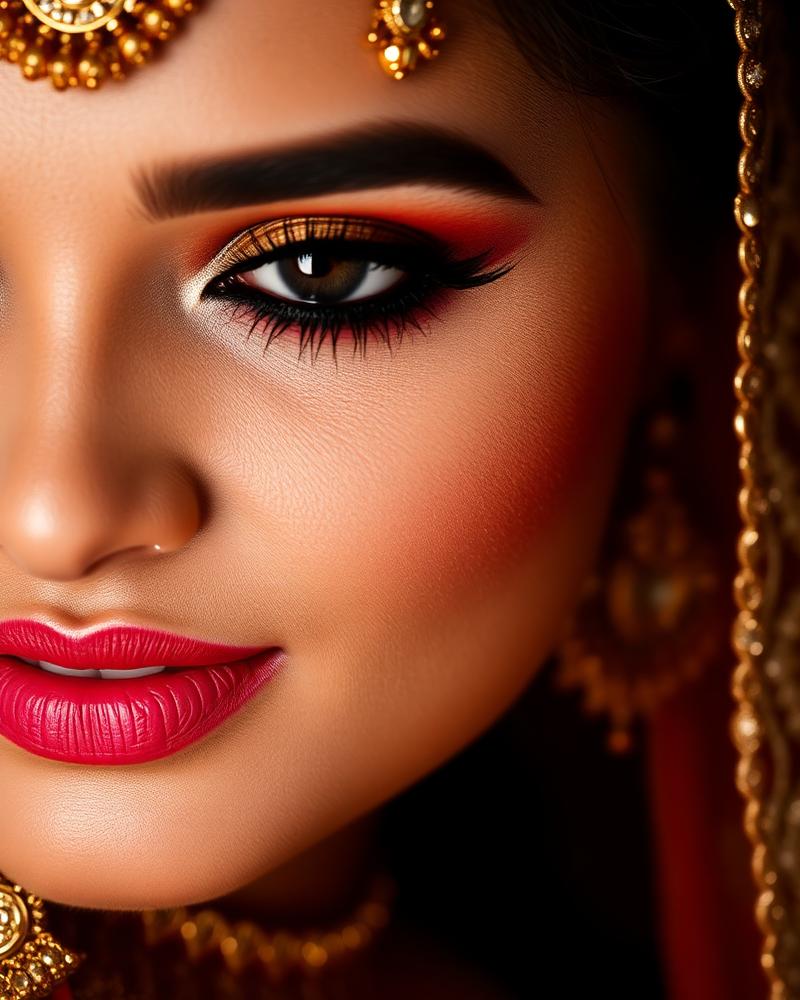 Bridal makeup look with elegant gold accents