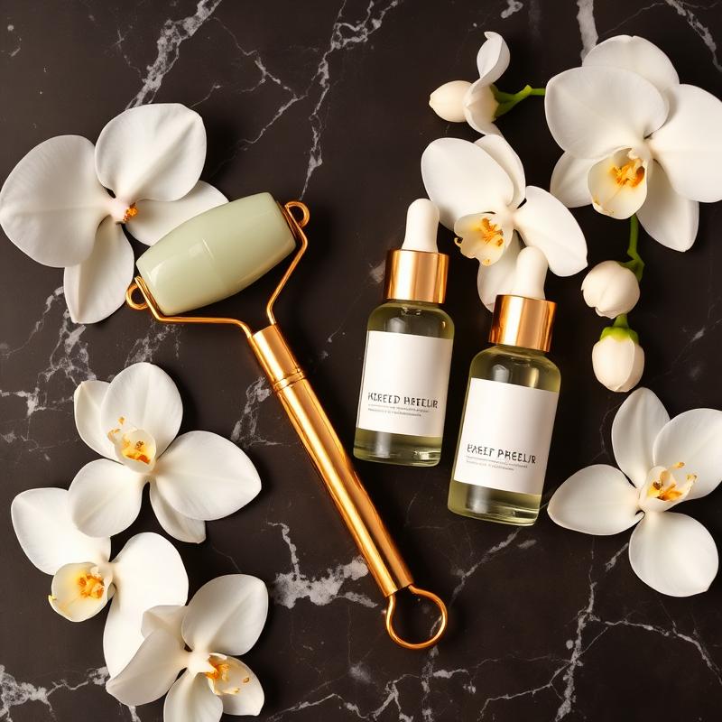 Facial treatment products arranged in a salon